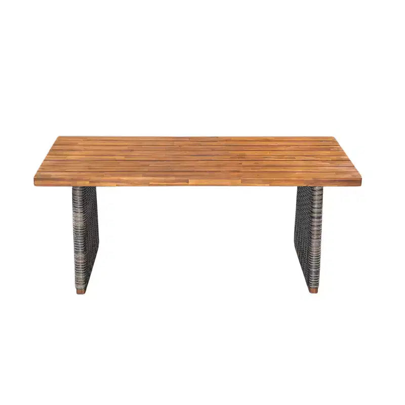 Christopher Knight Home Miranda, set da pranzo rustico da esterno in 6 pezzi con vimini, legno di acacia a doghe e cuscini