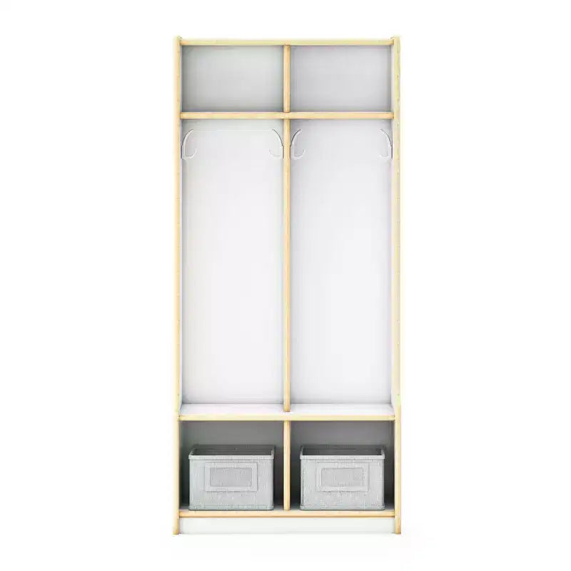 Mobile Contenitore in Legno a 2 Sezioni Guidecraft EdQ con Panca per Aula, Organizzatore a Cubi per Bambini con Scaffali e Ganci per Cappotti