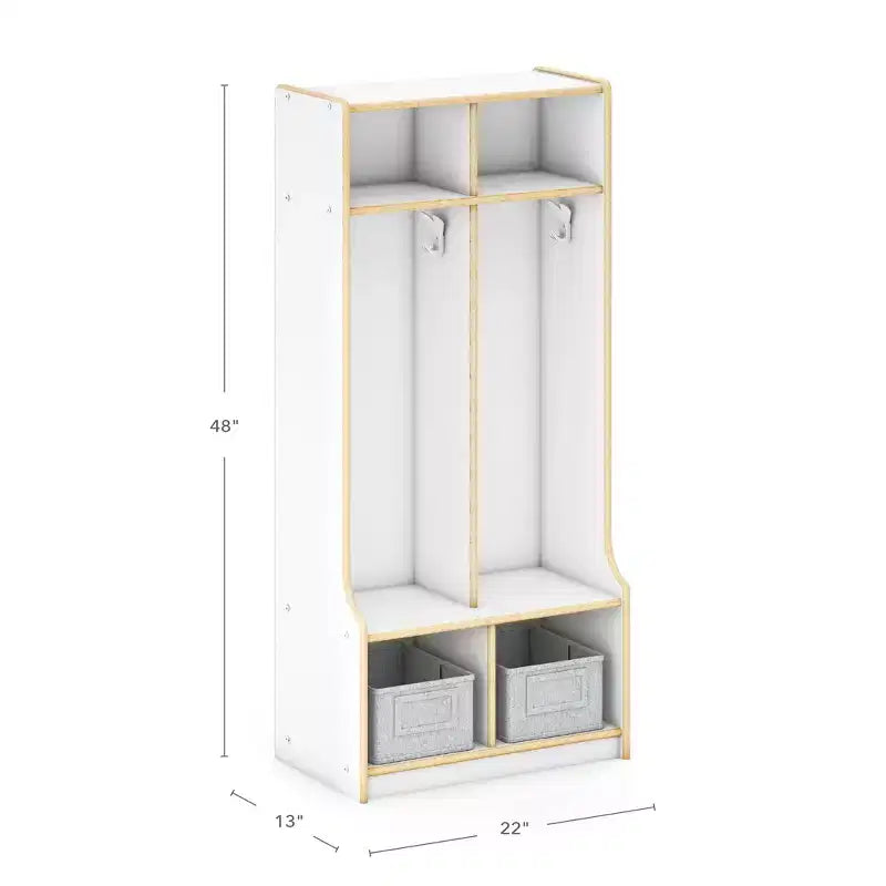 Mobile Contenitore in Legno a 2 Sezioni Guidecraft EdQ con Panca per Aula, Organizzatore a Cubi per Bambini con Scaffali e Ganci per Cappotti