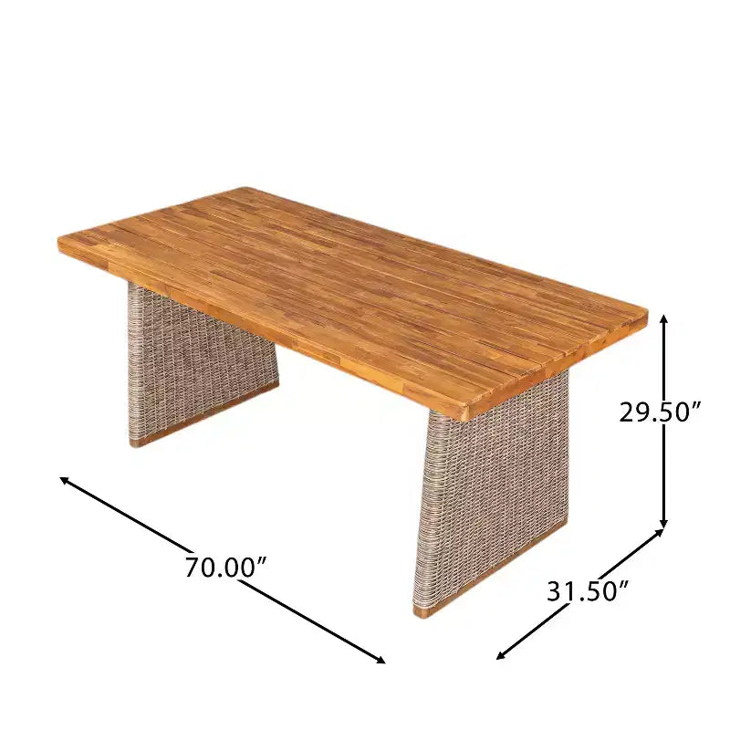Christopher Knight Home Diana Set da Pranzo Rustico da Esterno 7 Pezzi in Rattan e Legno di Acacia a Doghe con Cuscini