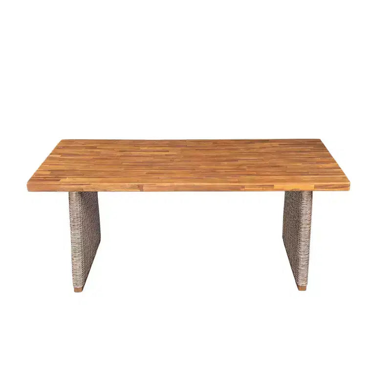 Christopher Knight Home Diana Set da Pranzo Rustico da Esterno 7 Pezzi in Rattan e Legno di Acacia a Doghe con Cuscini