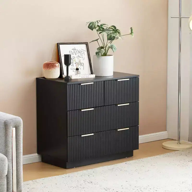 Comodini Karl Home con 4 cassetti in MDF nero larghezza 72 cm