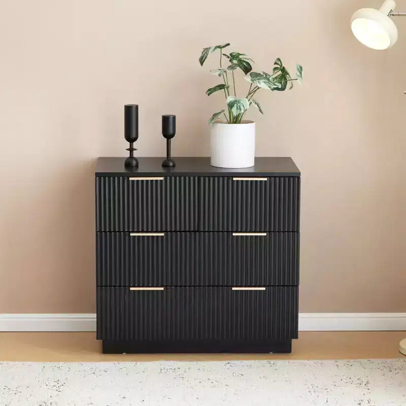 Comodini Karl Home con 4 cassetti in MDF nero larghezza 72 cm
