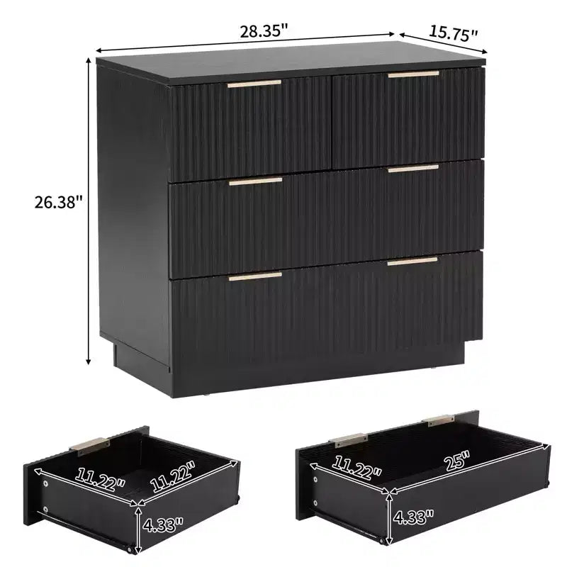 Comodini Karl Home con 4 cassetti in MDF nero larghezza 72 cm