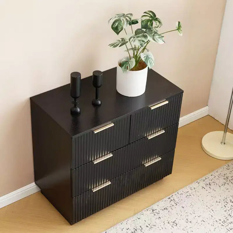 Comodini Karl Home con 4 cassetti in MDF nero larghezza 72 cm