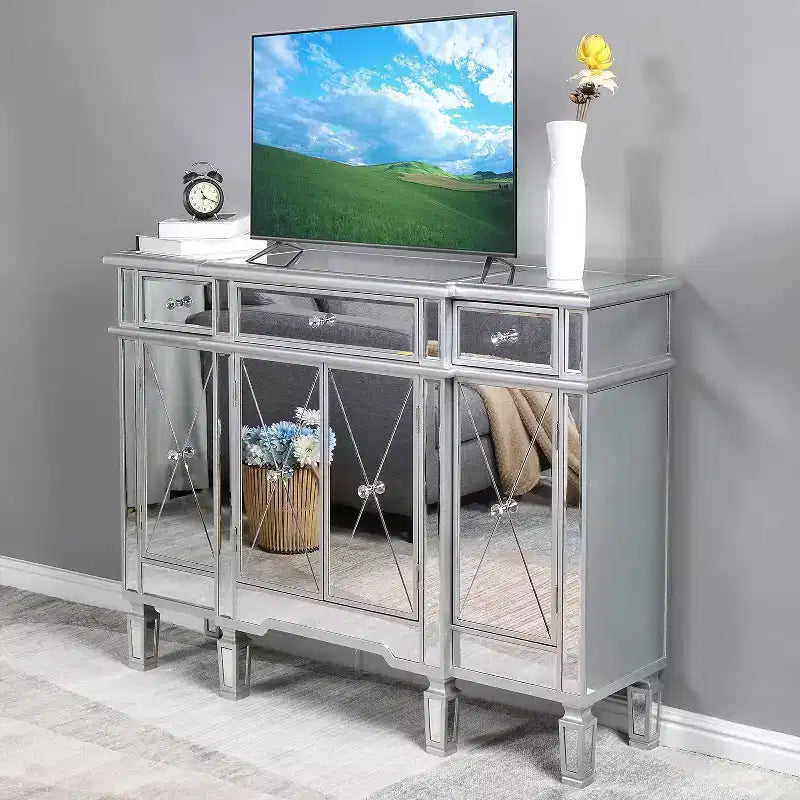 Cassettiera Karl Home 3 cassetti in MDF argento larghezza 122 cm
