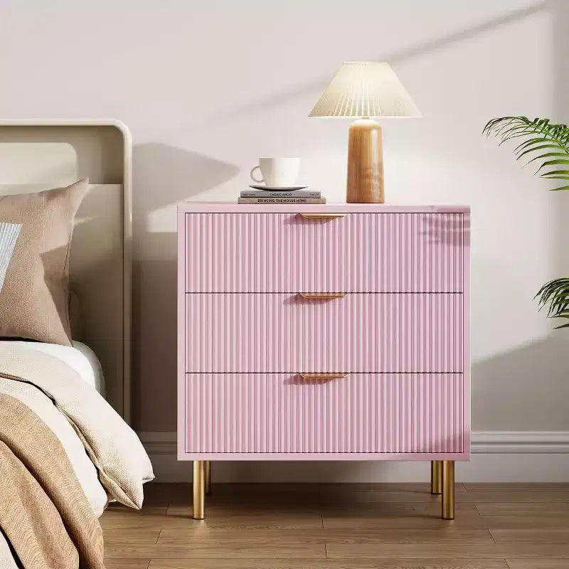 Cassettiera Moderna a 3 Cassetti - Maniglie Dorate e Ampio Spazio Contenitivo per Camera da Letto e Soggiorno