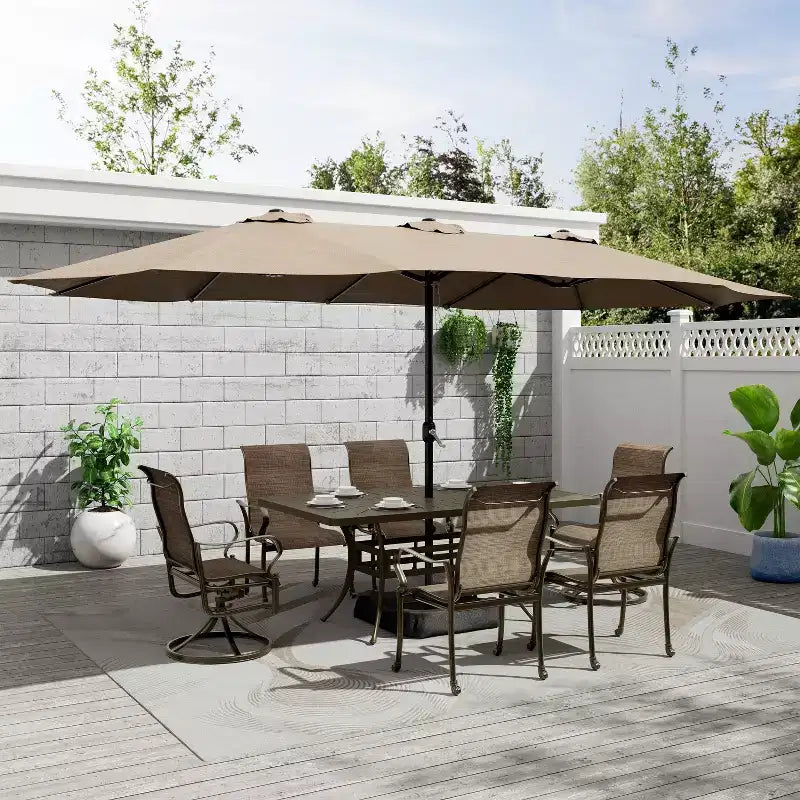 Mondawe 7 Pieces Cast Aluminum Outdoor Patio Dining Set with 2 Swivel Chair and 4 Armchairs and 1 Rectangle Table
