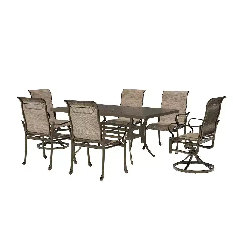 Mondawe 7 Pieces Cast Aluminum Outdoor Patio Dining Set with 2 Swivel Chair and 4 Armchairs and 1 Rectangle Table