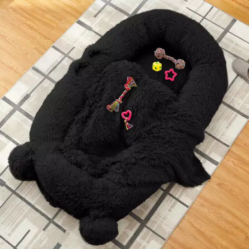 Cuscino per Cani Umano, 180x114x30cm Letto per Cani Grande con Coperta, Tasche Portaoggetti, Maniglia Portatile, Rivestimento Sfoderabile, Cuccia per Animali Domestici a Misura d'Uomo per Adulti