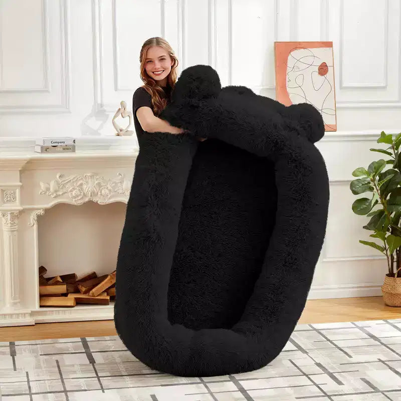 Cuscino per Cani Umano, 180x114x30cm Letto per Cani Grande con Coperta, Tasche Portaoggetti, Maniglia Portatile, Rivestimento Sfoderabile, Cuccia per Animali Domestici a Misura d'Uomo per Adulti