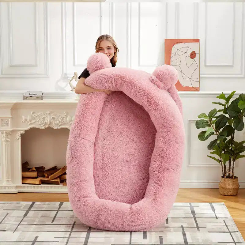 Cuscino per Cani Umano, 180x114x30cm Letto per Cani Grande con Coperta, Tasche Portaoggetti, Maniglia Portatile, Rivestimento Sfoderabile, Cuccia per Animali Domestici a Misura d'Uomo per Adulti