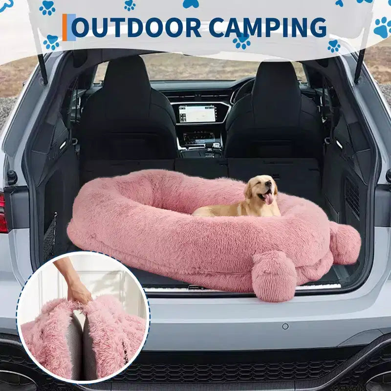 Cuscino per Cani Umano, 180x114x30cm Letto per Cani Grande con Coperta, Tasche Portaoggetti, Maniglia Portatile, Rivestimento Sfoderabile, Cuccia per Animali Domestici a Misura d'Uomo per Adulti