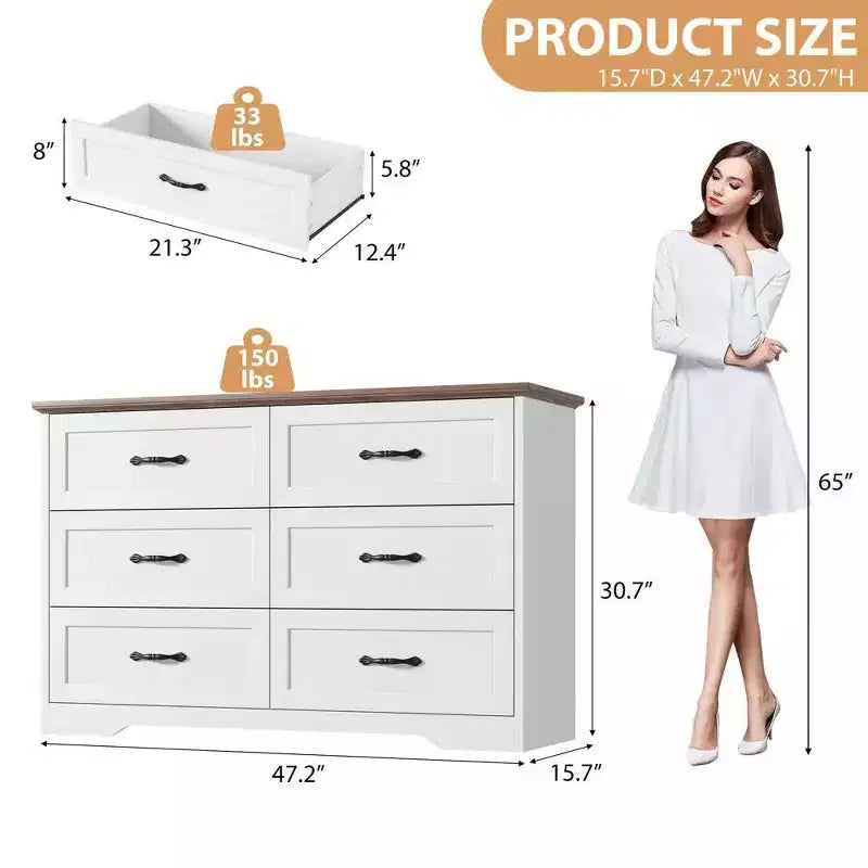 Comodino a 5/6 cassetti per camera da letto, cassettiera, cassettiera moderna in legno in stile rustico, cassettiera portaoggetti per camera da letto, soggiorno, cameretta dei bambini