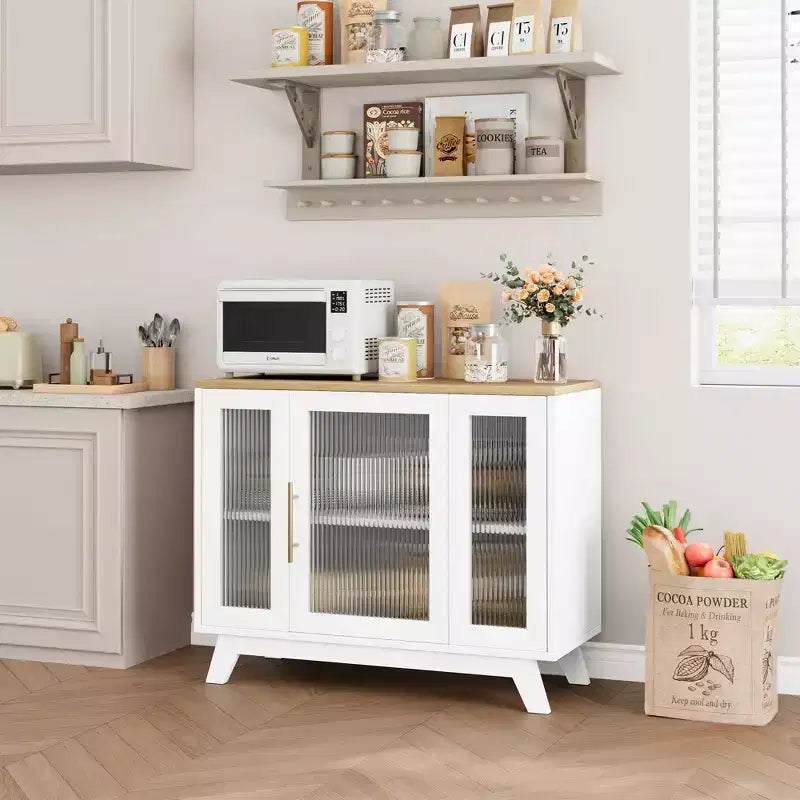 Mobile bar da caffè moderno da 36" - Credenza a buffet con ante in vetro scanalato e ripiani regolabili