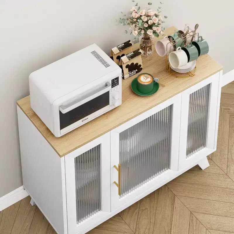 Mobile bar da caffè moderno da 36" - Credenza a buffet con ante in vetro scanalato e ripiani regolabili