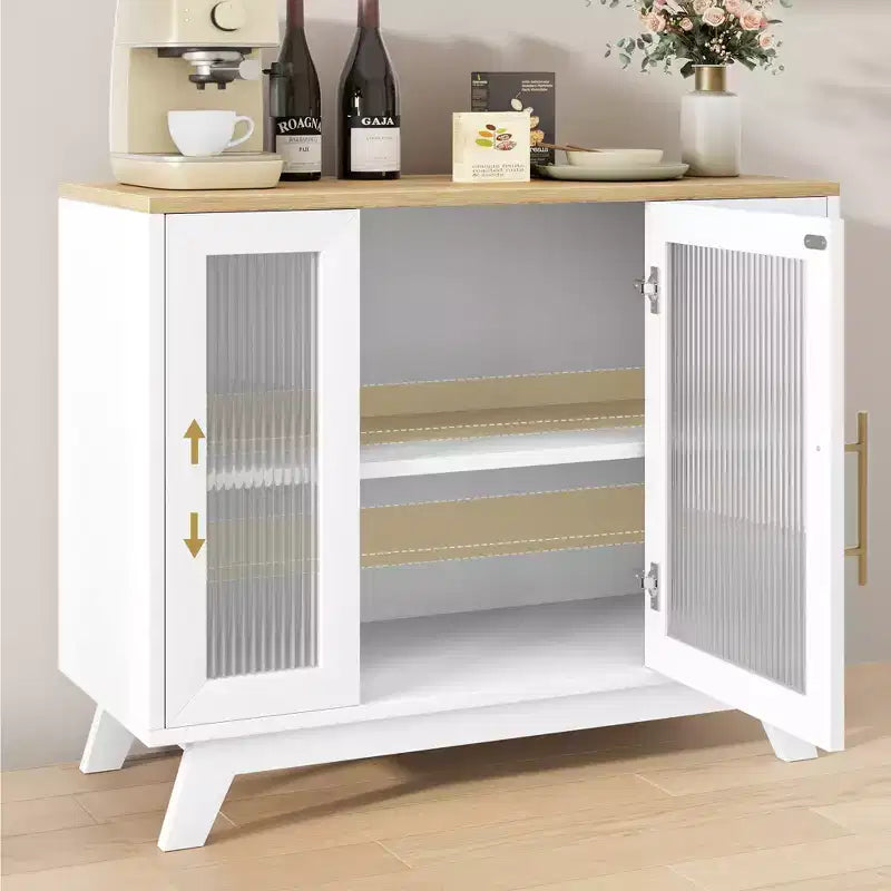 Mobile bar da caffè moderno da 36" - Credenza a buffet con ante in vetro scanalato e ripiani regolabili