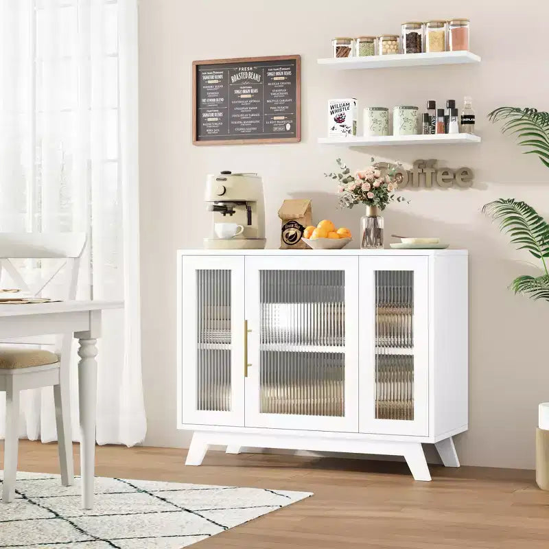 Mobile bar da caffè moderno da 36" - Credenza a buffet con ante in vetro scanalato e ripiani regolabili