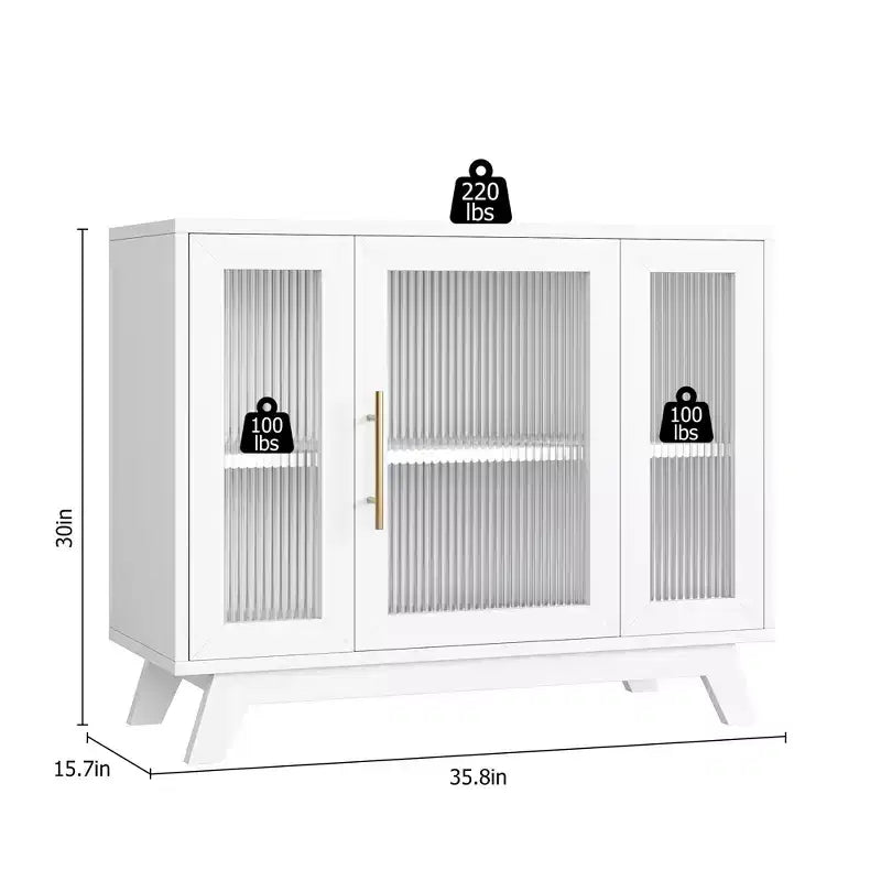 Mobile bar da caffè moderno da 36" - Credenza a buffet con ante in vetro scanalato e ripiani regolabili
