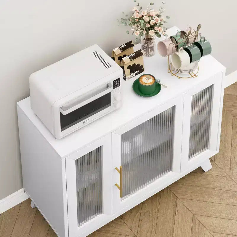 Mobile bar da caffè moderno da 36" - Credenza a buffet con ante in vetro scanalato e ripiani regolabili