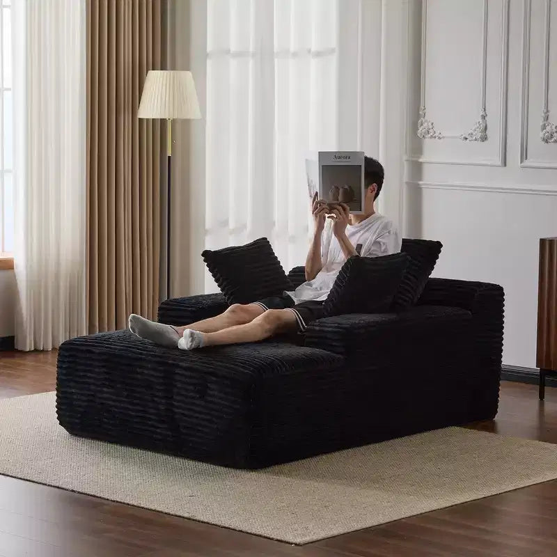 Divano letto singolo moderno Whisen in velluto a coste e chaise longue/lettino con cuscini decorativi, nessun assemblaggio richiesto