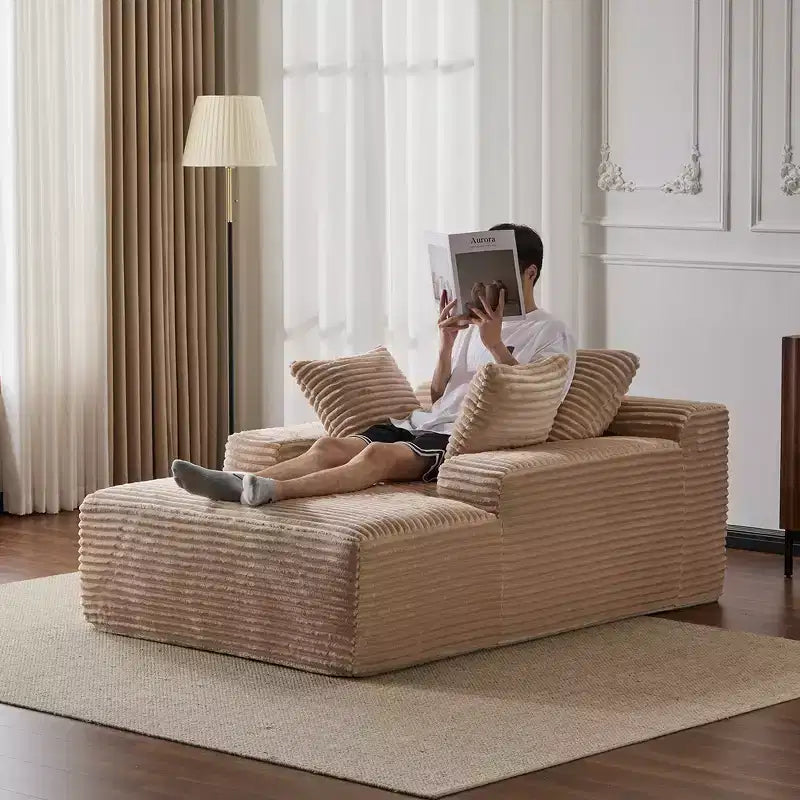 Divano letto singolo moderno Whisen in velluto a coste e chaise longue/lettino con cuscini decorativi, nessun assemblaggio richiesto