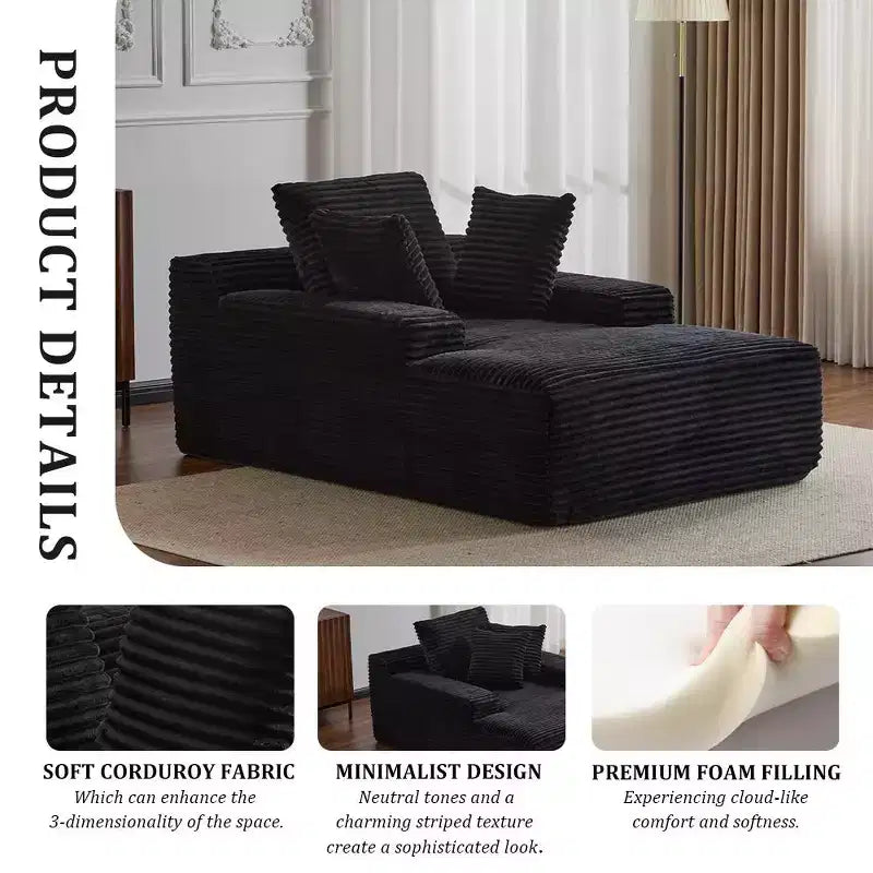 Divano letto singolo moderno Whisen in velluto a coste e chaise longue/lettino con cuscini decorativi, nessun assemblaggio richiesto