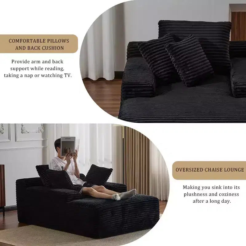 Divano letto singolo moderno Whisen in velluto a coste e chaise longue/lettino con cuscini decorativi, nessun assemblaggio richiesto