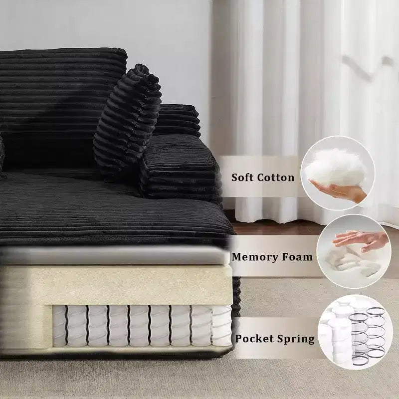 Divano letto singolo moderno Whisen in velluto a coste e chaise longue/lettino con cuscini decorativi, nessun assemblaggio richiesto