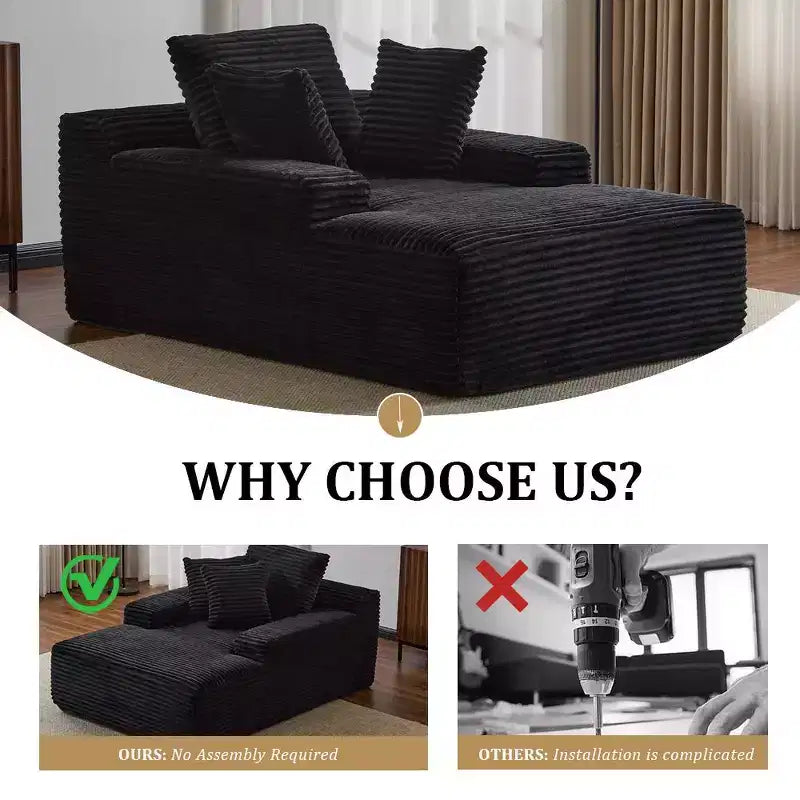 Divano letto singolo moderno Whisen in velluto a coste e chaise longue/lettino con cuscini decorativi, nessun assemblaggio richiesto