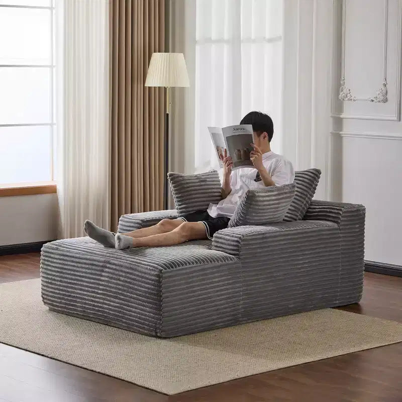 Divano letto singolo moderno Whisen in velluto a coste e chaise longue/lettino con cuscini decorativi, nessun assemblaggio richiesto