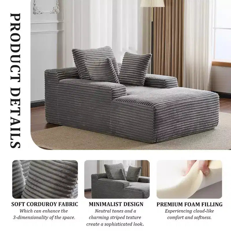 Divano letto singolo moderno Whisen in velluto a coste e chaise longue/lettino con cuscini decorativi, nessun assemblaggio richiesto