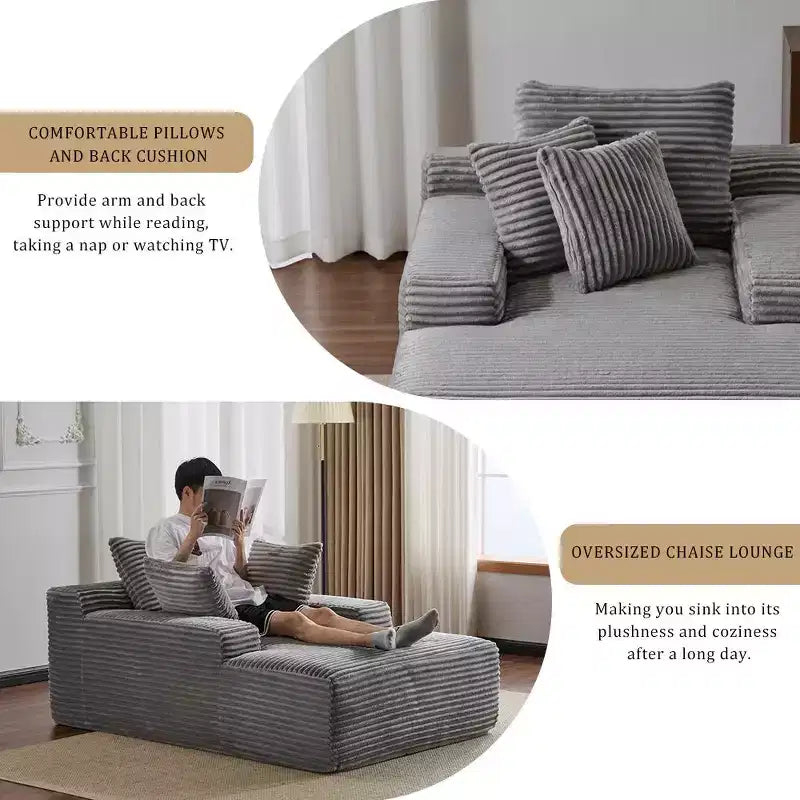 Divano letto singolo moderno Whisen in velluto a coste e chaise longue/lettino con cuscini decorativi, nessun assemblaggio richiesto