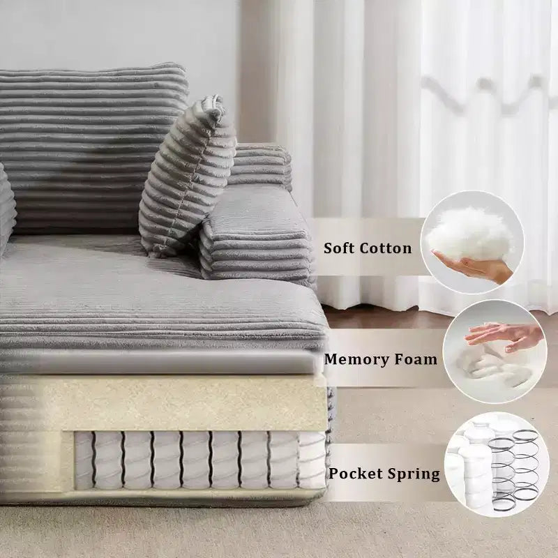 Divano letto singolo moderno Whisen in velluto a coste e chaise longue/lettino con cuscini decorativi, nessun assemblaggio richiesto