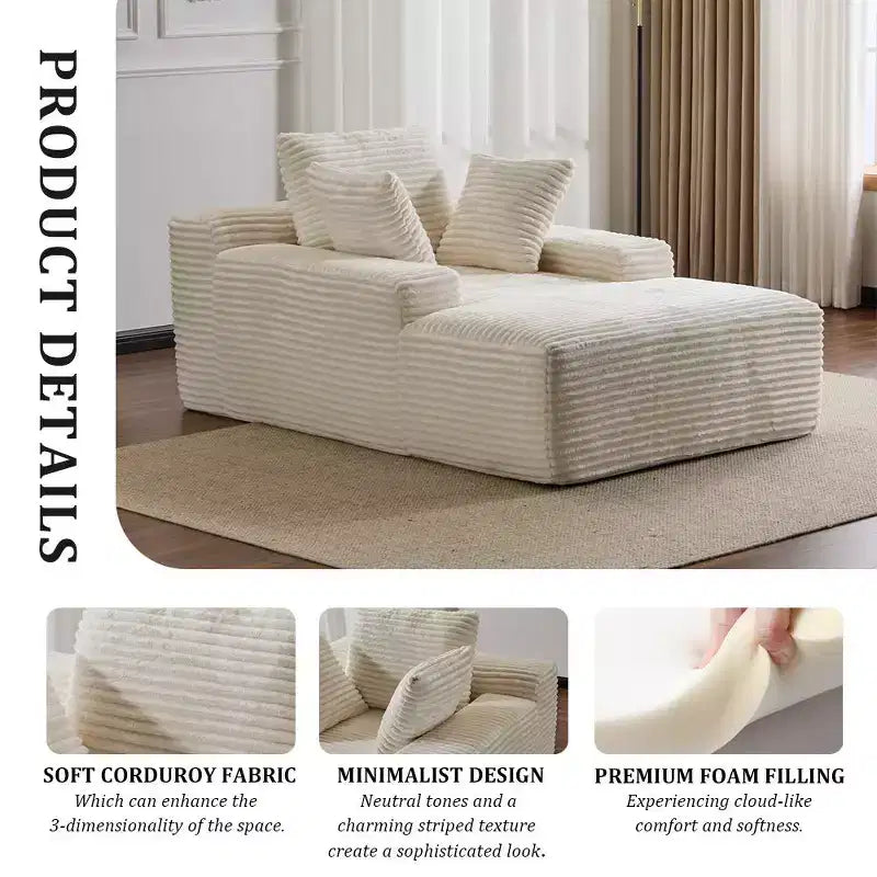 Divano letto singolo moderno Whisen in velluto a coste e chaise longue/lettino con cuscini decorativi, nessun assemblaggio richiesto