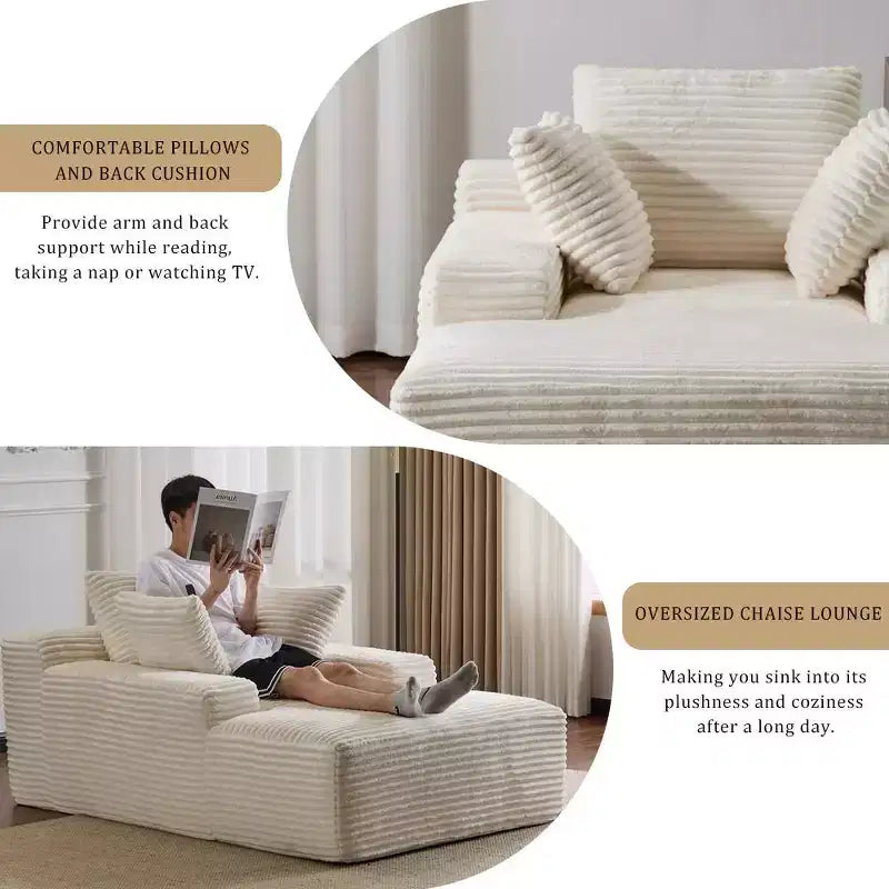 Divano letto singolo moderno Whisen in velluto a coste e chaise longue/lettino con cuscini decorativi, nessun assemblaggio richiesto