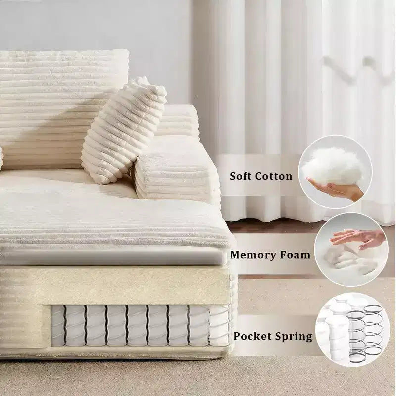 Divano letto singolo moderno Whisen in velluto a coste e chaise longue/lettino con cuscini decorativi, nessun assemblaggio richiesto