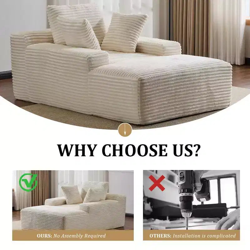 Divano letto singolo moderno Whisen in velluto a coste e chaise longue/lettino con cuscini decorativi, nessun assemblaggio richiesto