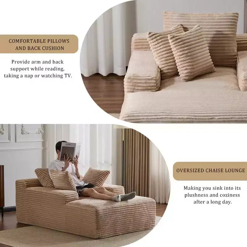 Divano letto singolo moderno Whisen in velluto a coste e chaise longue/lettino con cuscini decorativi, nessun assemblaggio richiesto