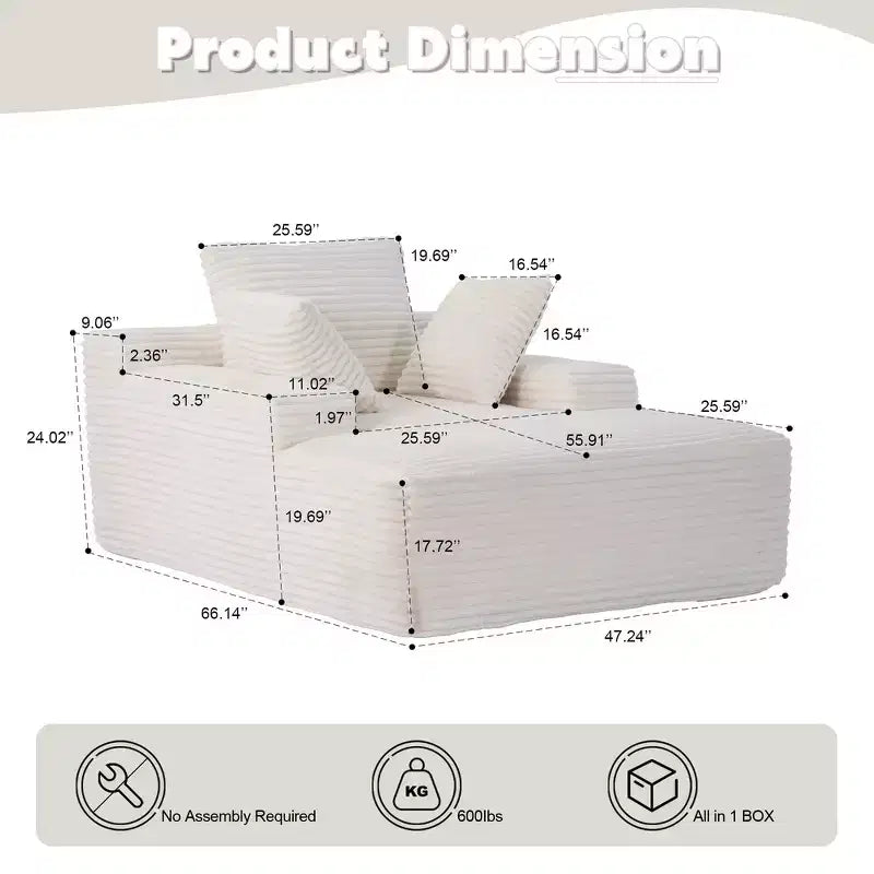 Divano letto singolo moderno Whisen in velluto a coste e chaise longue/lettino con cuscini decorativi, nessun assemblaggio richiesto