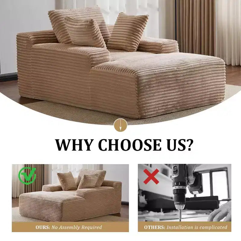 Divano letto singolo moderno Whisen in velluto a coste e chaise longue/lettino con cuscini decorativi, nessun assemblaggio richiesto