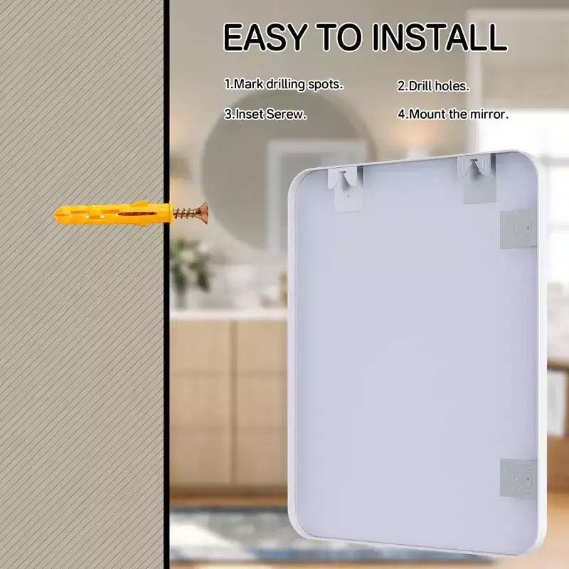 Specchio da bagno opaco, specchio da parete rettangolare arrotondato per lavabo, vetro temperato HD e cornice in alluminio antiruggine