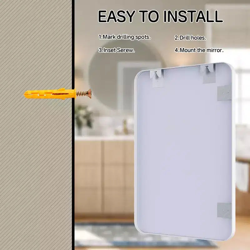 Specchio da bagno opaco, specchio da parete rettangolare arrotondato per lavabo, vetro temperato HD e cornice in alluminio antiruggine