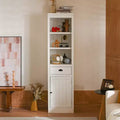 75 Tall Freestanding Bookshelf, 5 Tier Wooden Bookcase with Open Shelves & Cabinet, Wooden Organizer Pantry, Display Storage Cabinet for Office