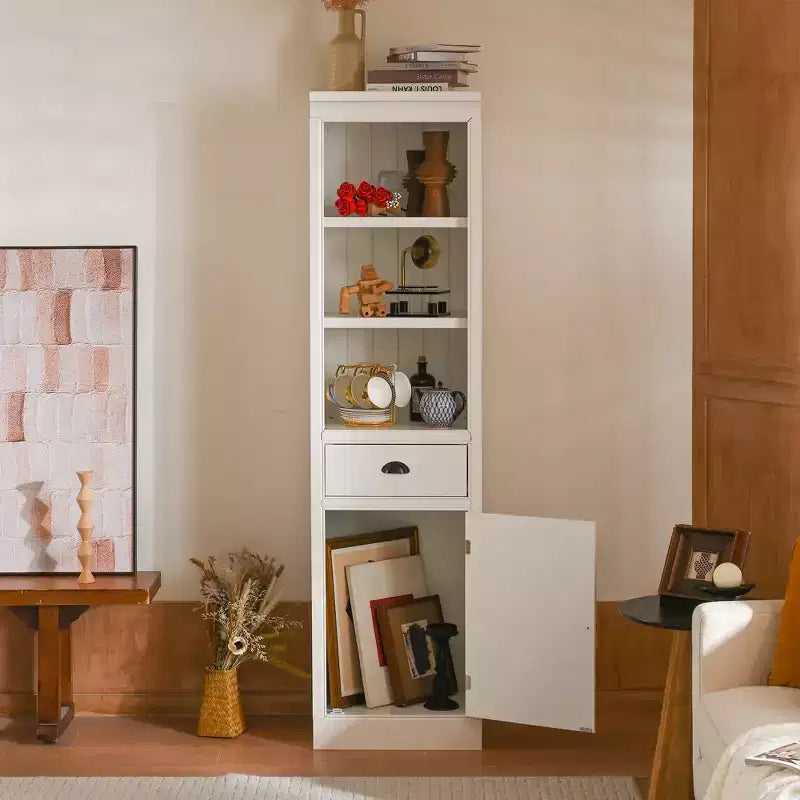 Libreria alta 75", a 5 ripiani, in legno, con ripiani aperti e armadietto, organizer in legno per dispensa, espositore e mobiletto contenitore per ufficio