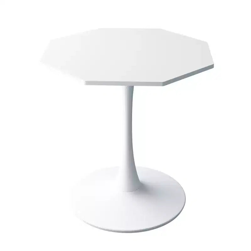 MAYEERTY Tavolino da caffè ottagonale con base in metallo e ripiano in MDF per sala da pranzo, soggiorno, colore bianco