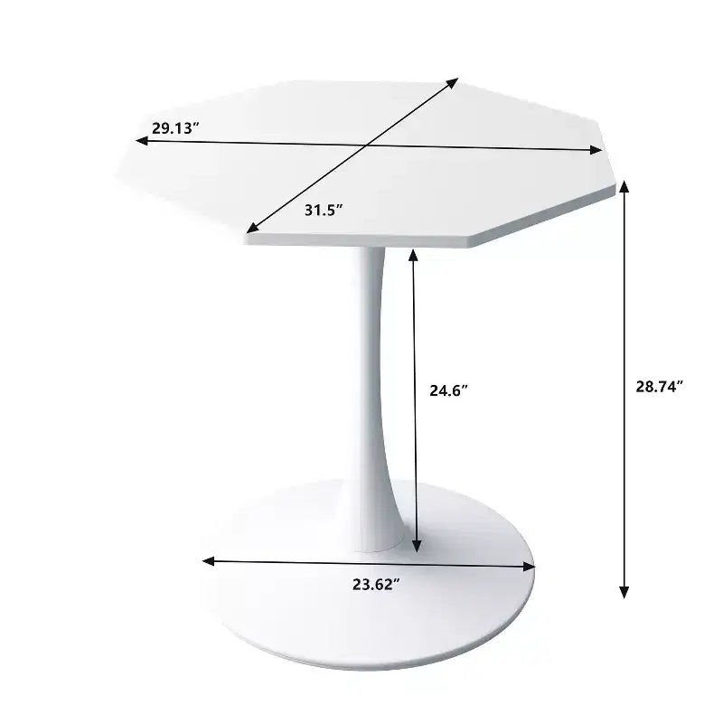 MAYEERTY Tavolino da caffè ottagonale con base in metallo e ripiano in MDF per sala da pranzo, soggiorno, colore bianco