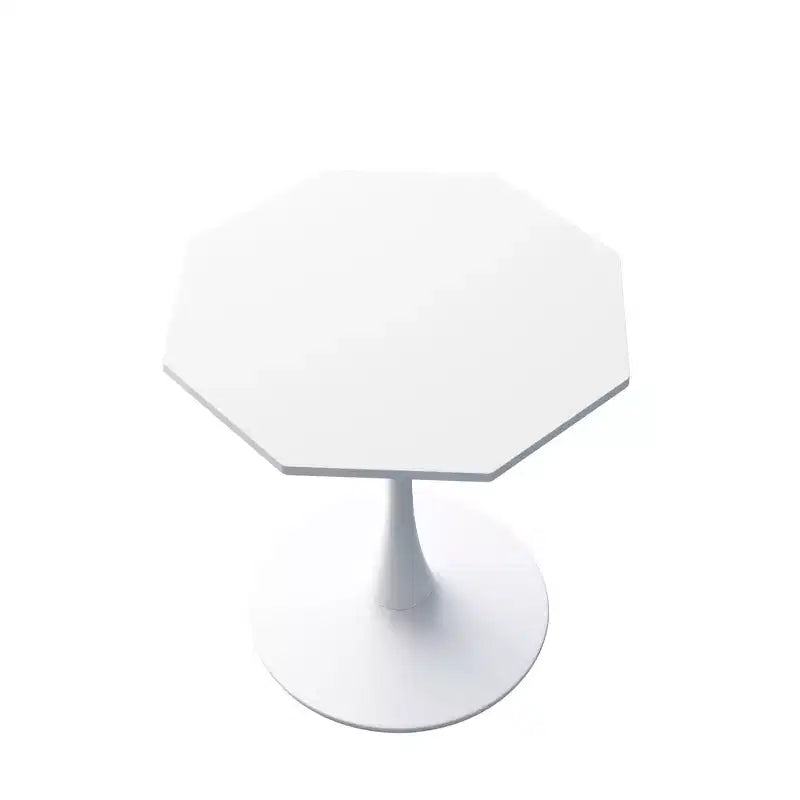 MAYEERTY Tavolino da caffè ottagonale con base in metallo e ripiano in MDF per sala da pranzo, soggiorno, colore bianco