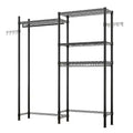 Karl Home Black Iron Open Wardrobe with Double Rows Rails & Mesh Baskets 57.1x13.8x76.8 Inches