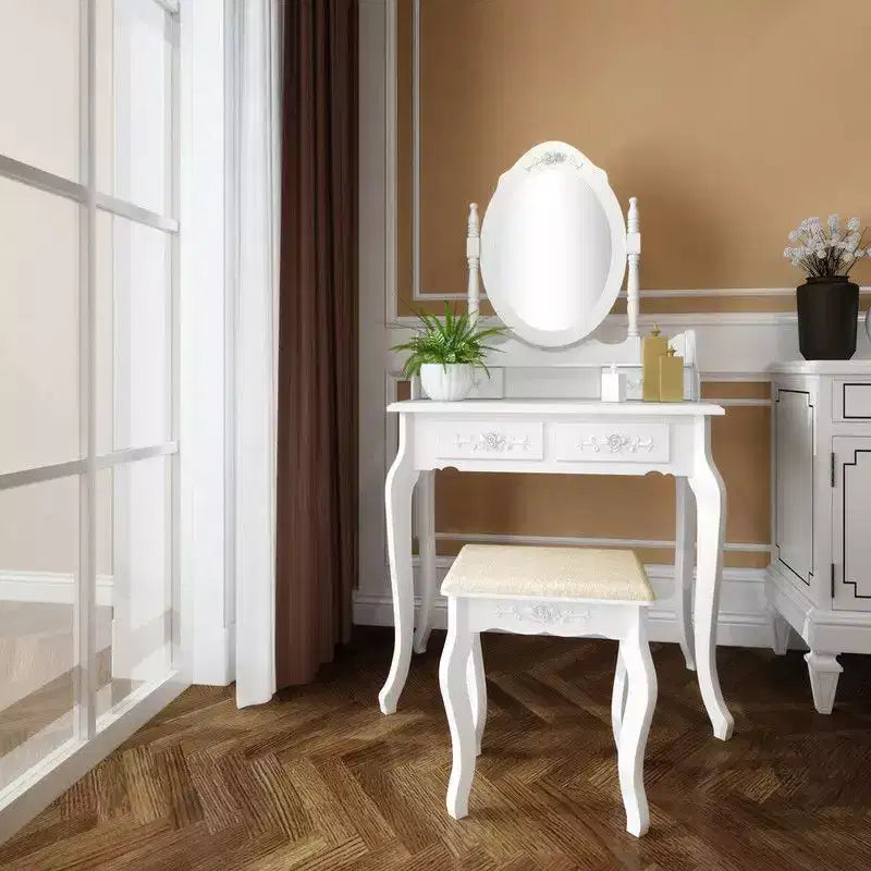 Set da toeletta europeo bianco con piastra a densità dipinta, quattro cassetti e specchio singolo
